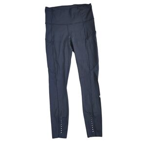 Lululemon Fast Free 7/8 Leggings Womens 4 Black Reflective Athletic Raw Hem